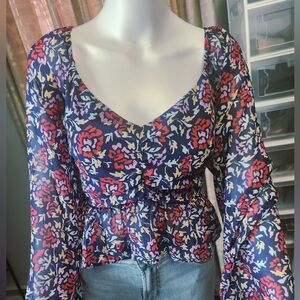 The Fifth Label sheer floral ruched ruffle peplum top size XL